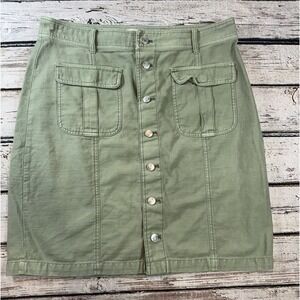 J Crew Green Skirt Button‎ Front Womens Size 32 14 Pockets